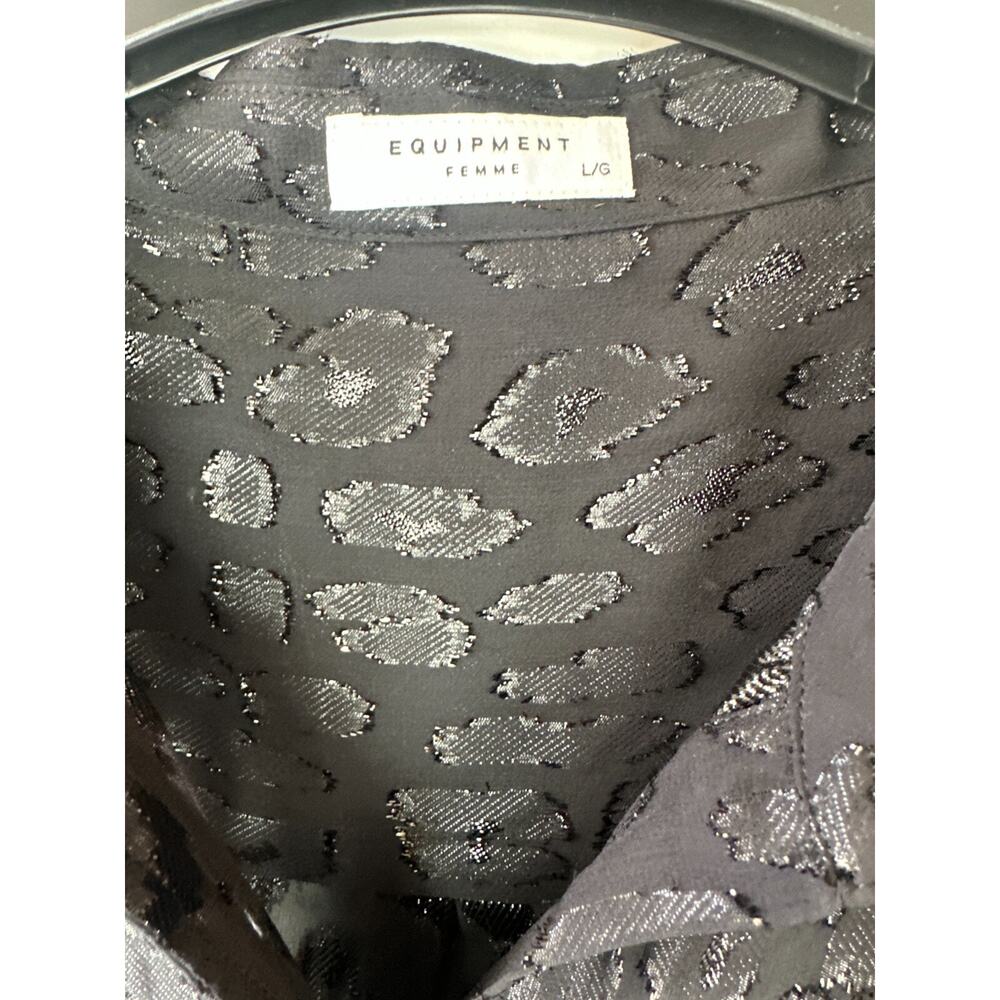 Equipment Femme Daddy Metallic Leopard Print Silk Blend Blouse Black Top Large - Picture 5 of 13